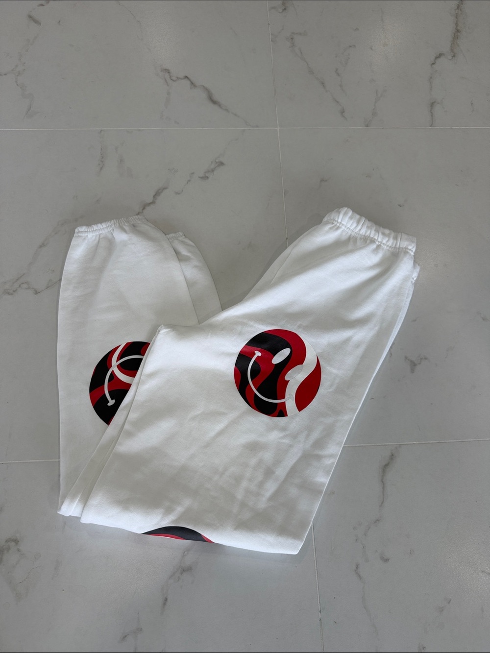 White Women’s Graphic Sweatpants with Red & Black Accent
